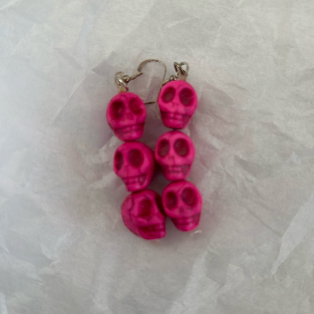 Pink Drop Dangle Skull Earrings
